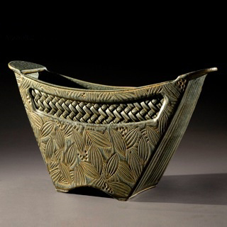 Bucket Vessel with Woven Inlay in Sage
