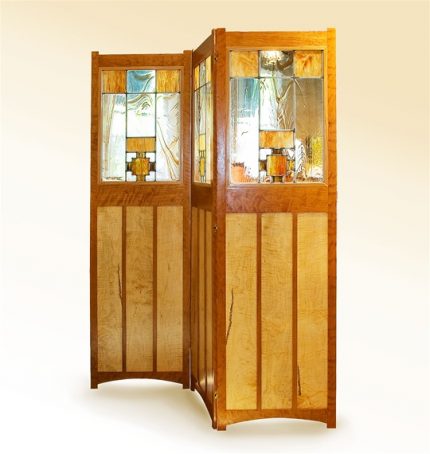 Solid Hardwood and Art Glass Room Screen