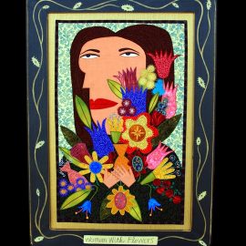 Woman with Flowers Fabric Painting