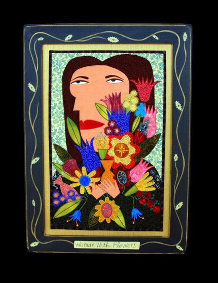 Woman with Flowers Fabric Painting