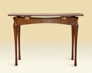 Copper and Walnut Console Table front view
