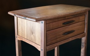 Walnut Two Drawer Side Table side view