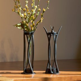 Wrought Iron Arc Bud Vase with flowers
