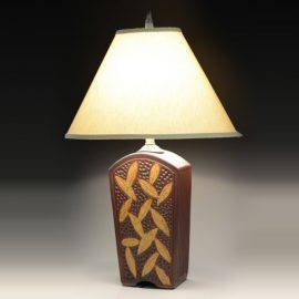 Tall Keystone Lamp with leaf motif in Brick