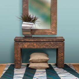Woven Copper Console Table and Mirror Set
