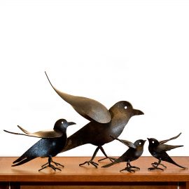 Iron Ground Bird and Song Birds Sculptures