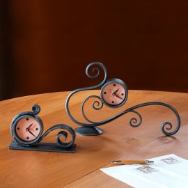 Wrought Iron and Copper Scroll Table Clocks