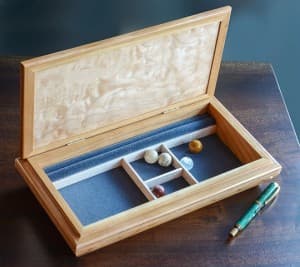 Low Quilted Maple Jewelry Box Open View