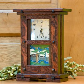 Stained Oak Greene & Greene Tile Clock with 4x4 tile