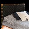 Modern bed with woven headboard