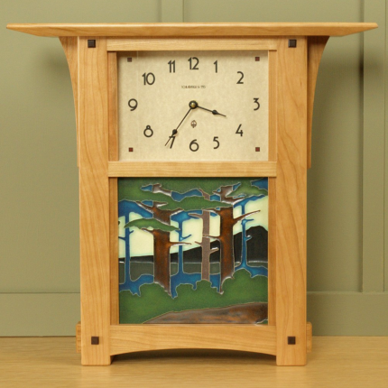 Arts & Crafts Wall Clock with 8x8 Tile in Natural Cherry